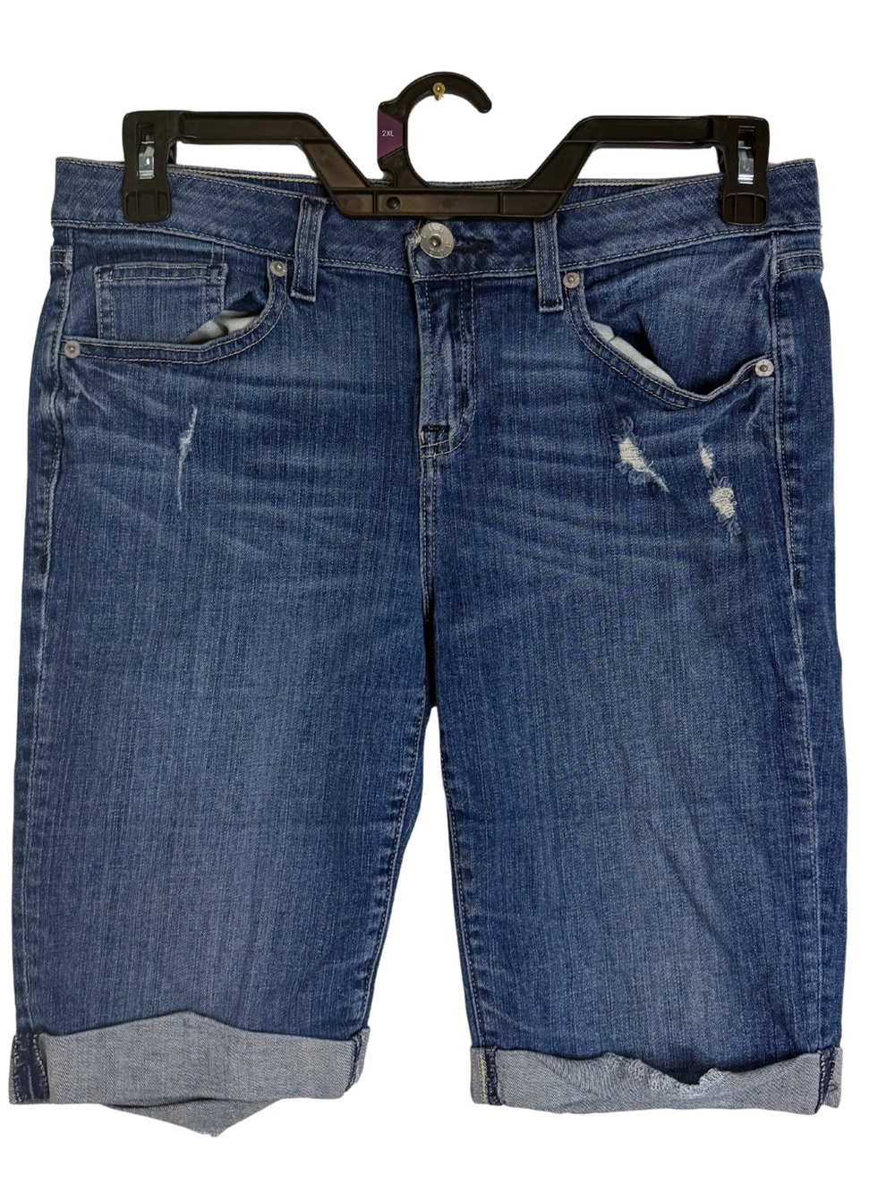 3/$20 a.n.a Blue Distressed Cropped Denim Shorts Bermuda Shorts Size 10